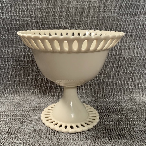 I. Godinger Co. Compote Pedestal Bowl White Porcelain Lace Cut Out Rim - Picture 11 of 15